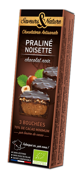Saveurs & Nature -- Bouchées praliné noisette enrobés de chocolat noir 70% de cacao x 10